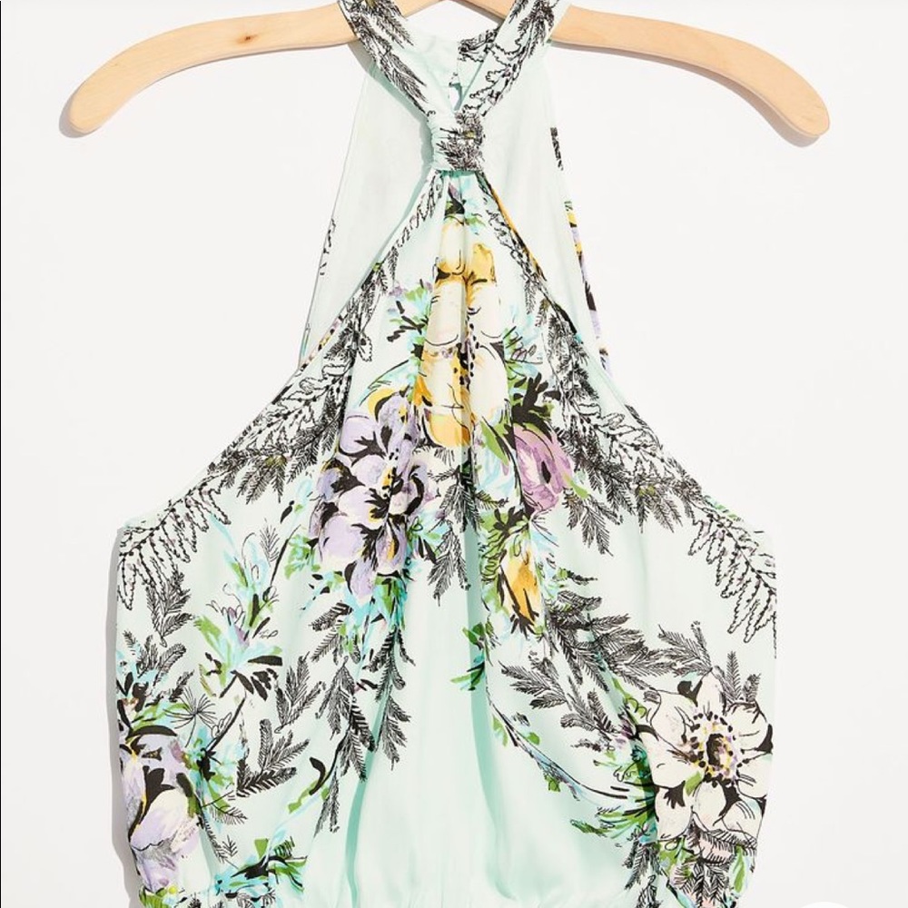 free people blue floral high neck top